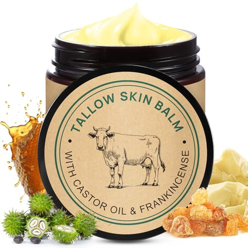Beef Tallow Face Cream with Frankincense and Castor oil 4.2 fl.oz, 100% Grass-Fed Tallow for Skin Care, Face & Body Moisturizer for Skin Hydrating & Nourishing, Sensitive Skin & Dry Skin Age Defying
