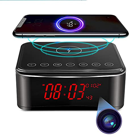 Hidden Camera Motion Activated/Stronger Night Vision/160°View Angle/1080P,Spy Camera camaras espias ocultas with Bluetooth Speaker,Alarm clock,Wireless/Wire charger(2.4/5Ghz)