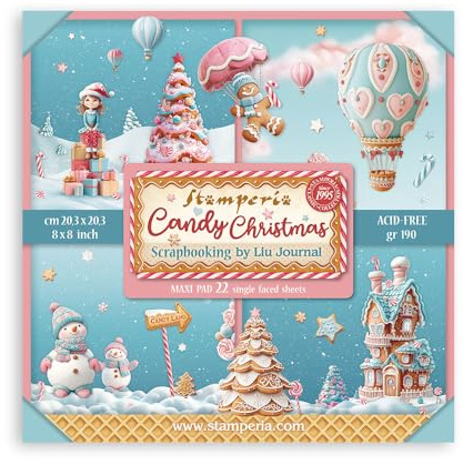 Stamperia - Scrapbook Paper Pad for Scrapbooking, Albums, Card Making, Bullet Journalling and More, Acid Free, Single Face, Perfect for Hobbies, Crafts, and Gifting (Candy Christmas) (20.3 x 20.3cm)