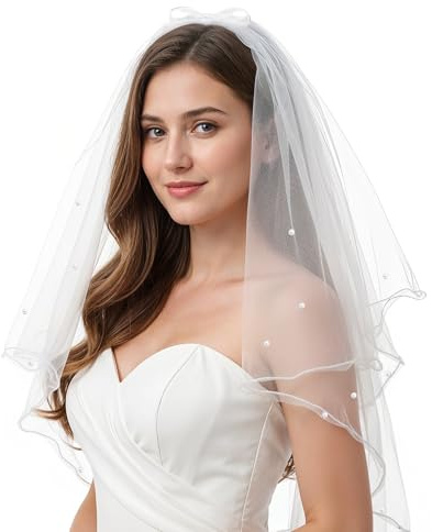 Ouligay Bachelorette Veils For Brides Bow Short Bride Veil Bachelorette Party Bridal Shower Veil Hair Clip with Barrette For Women Party Decorations Wedding Accessories