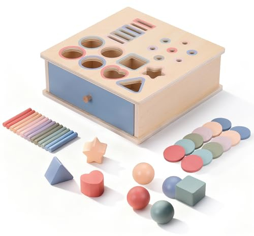 Starvortex Montessori-spel, 4 i 1 montessori sensorisk interaktiv träleksak för barn, Klassificerings- och staplaleksaker, pedagogiska leksaker att ge som julklapp