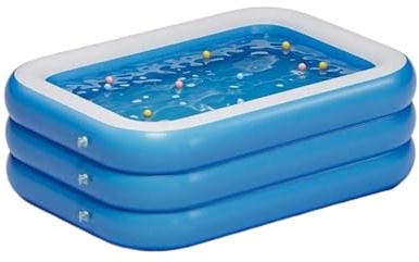 Piscine Gonflable familiale carrée à Trois Anneaux, surélevée et épaissie, Fond Simple, Bleue Blanche, Grande Taille(S)