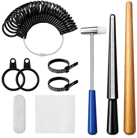10 Piece Ring Measurement Tool UK Sizes, Ring Sizer UK, Mini Hammer Set for Accurate Ring Sizing, Ring Finger Measurement Tool, Ring Making Kit for Men Women Measuring