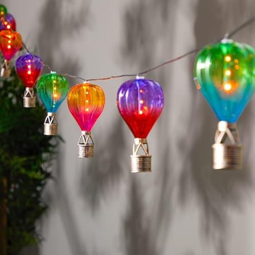 Multicolour Hot Air Balloon Solar String Lights 4.5m Haning Garden Decoration