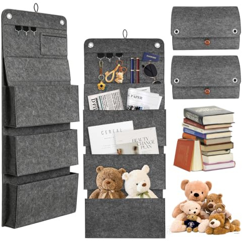 XunHe Hängeorganizer 2er Set - 80 * 32CM Wandorganizer Hängend Filz Faltbare, 5 Fächer, 3 Haken Große Kapazität Wand Organizer Hängend Tasche für Bad, Flur, Büro Wohnmobilund Camping Türen