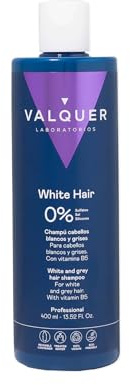 VALQUER Champú Zero para Cabello Blanco y Gris | Matiza Tonos Amarillos y Mantiene el Color Natural | Brillo y Suavidad con Vitaminas | Vegano | 400 ml