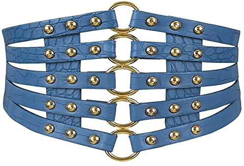 MEGAUK Damen Leder Gürtel Breit Nieten Elastischer Taillen Vintage Hüftgürtel Bindegürtel Lolita Korsett Mit Ring Schnalle Design