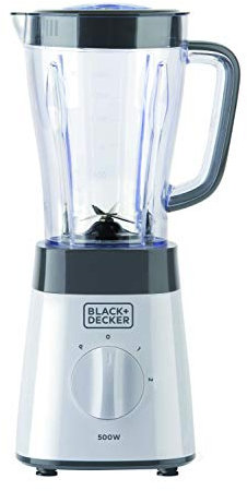 BLACK+DECKER Standmixer | 500W | 2 Geschwindigkeiten | Pulse-Funktion | Glaskrug | 1,5L | Edelstahlmesser mit 4 Klingen | Herausnehmbar und leicht zu reinigen | Weiß und Grau