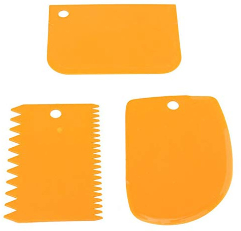 3 delar degskrapa skål skrapa kakskrapa plast degskärare taggade kanter skrapa böjd kant skrapa platt kant skrapa mångsidig matskrapa för bröd deg tårta fondant glasyr, orange