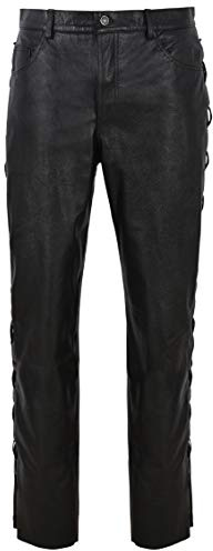 Men's Biker Laced Leather Trousers 100% Cowhide Riding Motorcycle Biker Pants 00126 (30, Black)