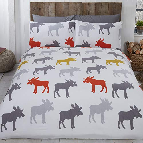 Rapport Home Bettwäsche-Set aus 100% gebürstetem Baumwollflanell, King-Size-Bettbezug, Ocker-Elch-Bettwäsche-Set