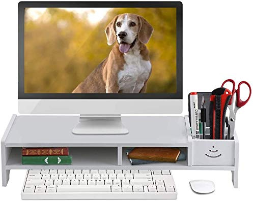 Greensen Monitorständer mit Schublade, Bildschirmständer Schreibtisch Organizer Holz Kunststoff Verbundmonitorständer Riser Schreibtischmonitorständer Ergonomischer Laptopständer
