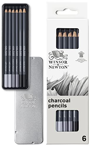 Winsor & Newton 6 Zeichenkohlestifte in 3 Härten: Hard, Medium und Soft