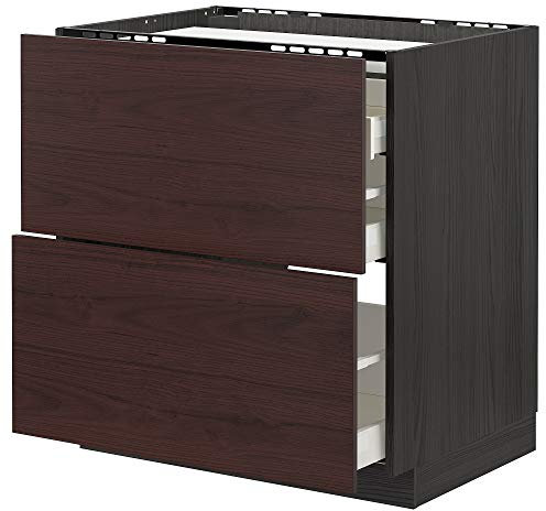 METOD/MAXIMERA Table de cuisson avec 2 façades/3 tiroirs 80 x 61,6 x 88 cm Noir Askersund/marron foncé effet frêne