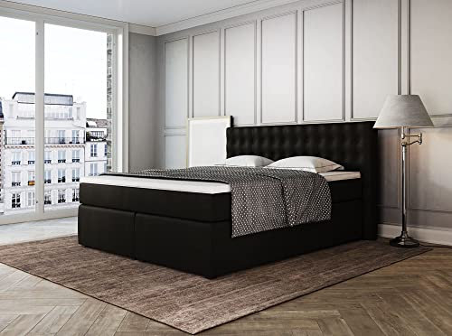 Betten Jumbo King Boxspringbett 180x200 cm mit 7-Zonen TFK Härtegrad H3 und 10 cm V2-Topper | Farbe Schwarz | div. Größen verfügbar