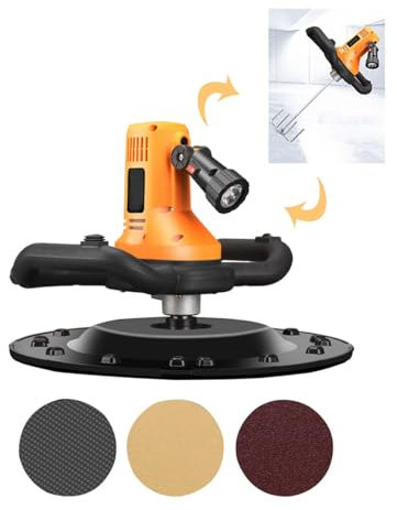 Hanchen Levigatrice per Pareti a Cazzuola Elettrica 1680W Lucidatrice per Malta Cementizia Concrete Multifunzionale Agitatore per Calcestruzzo con Barra di Agitazione Spugna Carta Vetrata