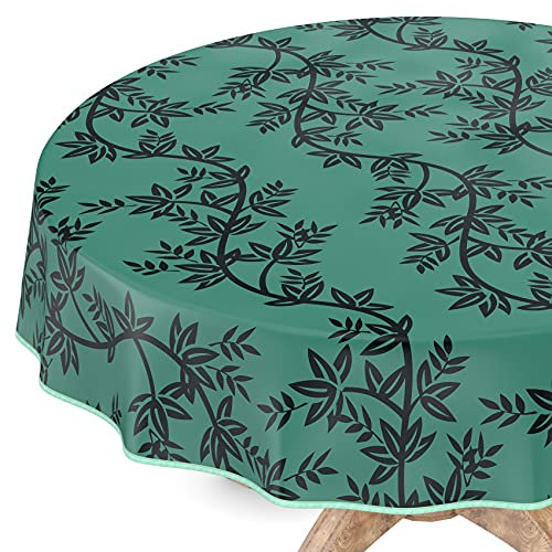 Tischdecke abwaschbar Wachstuch Wachstuchtischdecke Rund 140cm mit Saum Chika Grün Gartentischdecke Wachstuch