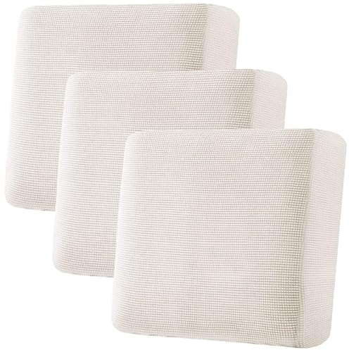 H.VERSAILTEX Super Stretch Individual Seat Cushion Covers - Sofa & Couch Cushion Slipcover Sets - Thick Jacquard Textured Twill Fabric (3 Piece XL, Ivory)