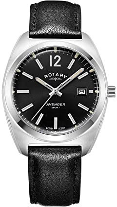 Rotary Herren Quartz Armbanduhr, 38.50mm GehäusegröÃŸe mit schwarz analog Zifferblatt und schwarz Lederarmband Armband GS05480/65