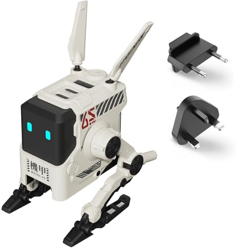 GravaStar Alpha65 GaN USB C Ladegerät 65W, Futuristisches Mecha Design mit 2 USB-C & USB-A, Internationale Universaladapter für UK/EU/USA, Premium Schnellladegerät für MacBook Air, iPhone,(weiß)