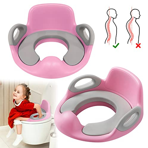 Yznahre Toilettensitz Kinder, WC Sitz Kinder Kloaufsatz Toilettentrainer für Kinder 1-8 Jahren, Baby Toilettensitz Klositz mit doppelseitigen Armlehnen & PU Kissen, Rosa