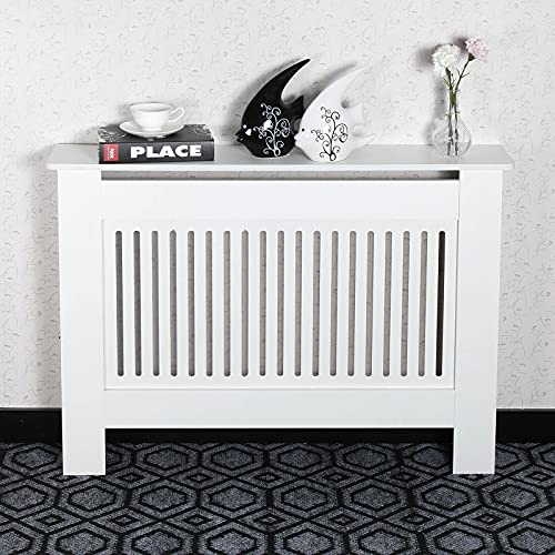AL AJAL Radiator Cover Modern MDF Wood White Vertical Slat Living Room Bedroom Hallway Cabinet (Medium)