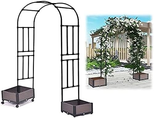 Rose Garden Arbor Arche en Métal Noir avec Bac À Plantes 47 59 71 79 86.5 94.5 Large Arche De Mariage Treillis pour Pelouse Extérieure Plantes Grimpantes Roses Vignes,L150xH240cm/L59xH94.5in