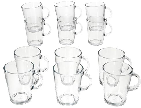 Ritzenhoff & Breker Coredo Lot de 12 verres à thé avec anse - 250 ml - Hauteur : 10,5 cm - Avec anse en verre transparent - Pour café, cacao, cappuccino, latte macchiato et autres - Pour la maison et