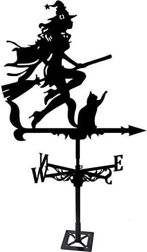 ZAANU Girouette sorcière et Chat girouette en métal en Acier Inoxydable pour Hangar girouette avec indicateur de Direction, Support en métal girouette pour décoration de Jardin Patio ext