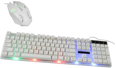 Set Tastiera e Mouse Gaming 104 Tasti USB Retroilluminazione | Bianco, Plastica, Plug And Play, Design Ergonomico, Feeling Professionale Stile Casuale