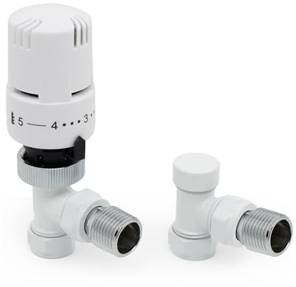 Thermostatic Radiator Valve Angled - Vancoco Thermostatic Valve for a Verti Cal Radiator TRV & Lockshield 1/2 x 15mm for Radiator Central Heating