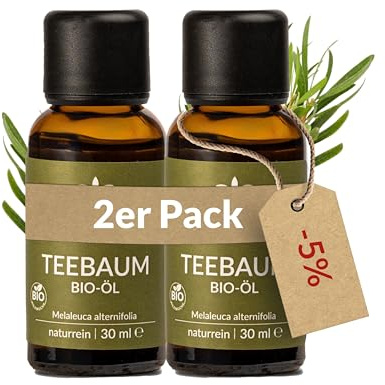 Heldengrün® BIO Teebaumöl [100% NATURREIN] für Pickel & Hautpflege 2x30 ml | Wildwuchs aus Australien · Echter Teebaum · frisch, klar & krautig · Dermatologisch getestet · Deutsches Startup