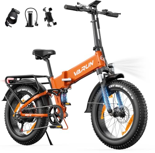 VARUN E Bike 20 Zoll mit Vollfederung, 48V 624Wh Akku Max 120km, 7 Gang | E-Bike Klapprad für Erwachsene mit 4.0 Fat Tire, LCD-Display mit 5 PAS, StVZO, All-Terrain Elektrofahrräder, S20-2