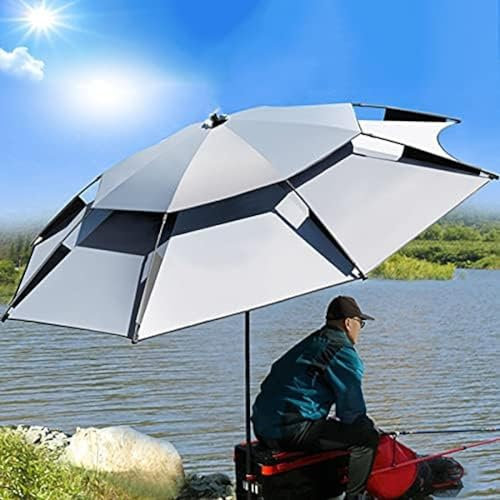 6,5 Fuß Outdoor-Aluminium-Strandschirm, schwarzgrauer Angelschirm, mit neigungsbeständigem, lichtbeständigem Stoff, stabilen Rippen, grau, 240 cm/7,8 Fuß