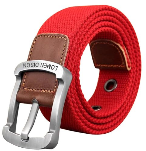 Aublinto Stoffgürtel Metallschnalle Lässiger Canvas-Gürtel Unisex-Leder Elastischer Geflochtener Gürtel Dehnbarer Gürtel Elastischer Gürtel Herren Verstellbarer Outdoor-Gürtel Rot 110 cm