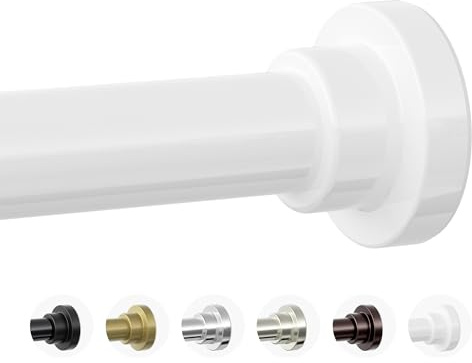 Mcrbeay Shower Curtain Rod, 1 Diameter Heavy Duty Tension Shower Rod, Non Slip Adjustable 28-74 inch No Drill Shower Curtain Rods Spring Tension For Bathroom, Shower Stall, No Rust, White
