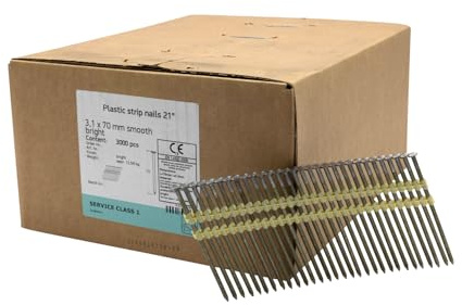 UnitSteel 21° Rundkopf Streifennägel, 3,1X70mm, 3.000 stück, Glatt/verzinkt