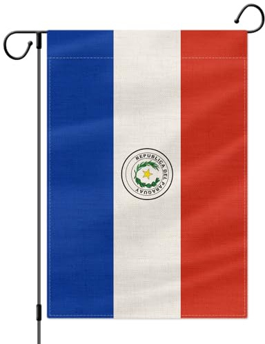 PTEROSAUR Bandera de jardín de Paraguay, banderas nacionales paraguayas, arpillera de doble cara de 12 x 18 pulgadas para patio, césped, decoración interior y exterior
