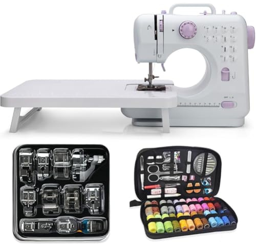 Uadme Mini Sewing Machine for Beginner, Household Small Electric Sewing Machines with 2 Speed 12 Built-in Stitch Patterns, Sewing Set with Extension Board 11pcs Presser Feet Set and 97pcs Sewing Kit