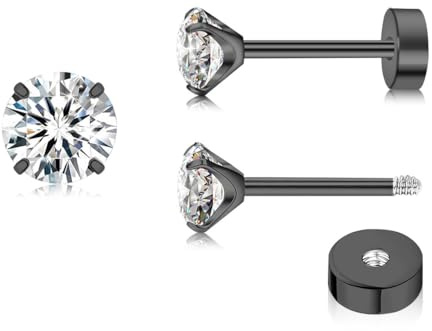 ZDE Titan Damen flache Ohrringe für Frauen Zirkonia Ohrstecker 3mm/4mm/5mm flache zurück Ohrringe hypoallergen Knorpel Flatback Ohrring Schmuck