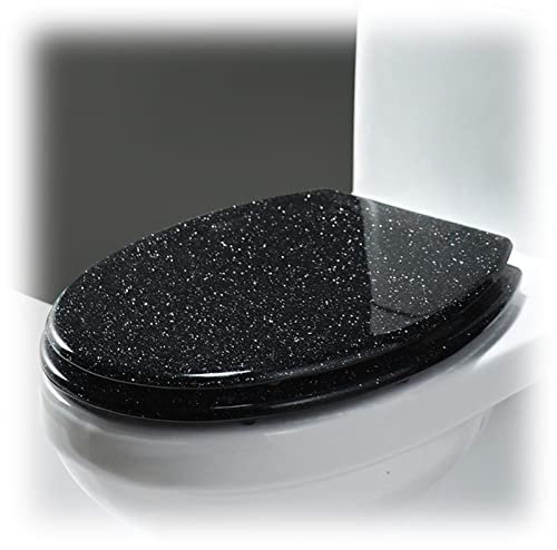 Glitter Oval Soft Close Toilet Seat with Quick Release Easy to Clean Resin Bathroom Toilet Seat Black Glitter One Size