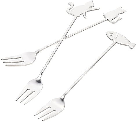 Cabilock 3 Pièces Fourchette à poisson chat mini fourchettes à dégustation gâteaux au café fourchette barbecue Couverts pour desserts délicats fourchette à dessert accessoires pour desserts