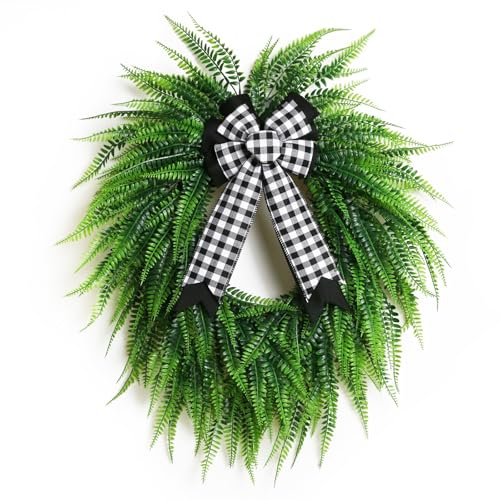 Wreaths for Front Door,22 Spring Summer Greenery Boston Fern Leaf for Outdoor Wreath Home Farmhouse Wall Window Decor