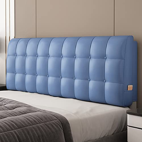 Blaues Leder-Polster-Lesekissen mit abnehmbarem Kopfteil und Lendenkissen, Rückenlehne, Keilrolle für Tagesbett, 180 cm Kopfteil im Lieferumfang enthalten
