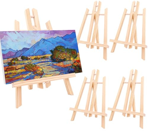 Cnwinu 4 Stück Tisch Staffelei Holz Leinwand Ausstellung, 30 x 19 cm Klein Tischstaffelei, Staffelei Kinder, Bild Ständer Aus Vollholz für Gemälde, Phoframe, Kinder Kunst & Handwerk (4)