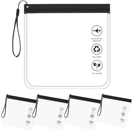 slothbyte 4er Set Transparenter Kulturbeutel Flugzeug Beutel Flüssigkeiten, 1 Liter Beutel Flugzeug Kulturbeutel Reise Kosmetiktasche - Wasserdicht Auslaufsicher 20x20cm mit Griff Flughafen-konform
