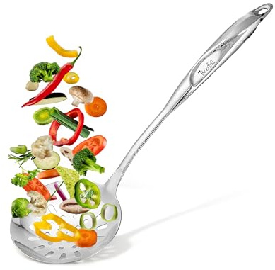 BAERFO Skimmer Slotted Spoon, Metal Slotted Spoon, Large Skimmer Frying Spoon for Draining, Premium Stainless Steel Skimmer Spoon, No rust, Dishwasher Safe, Gift for Family