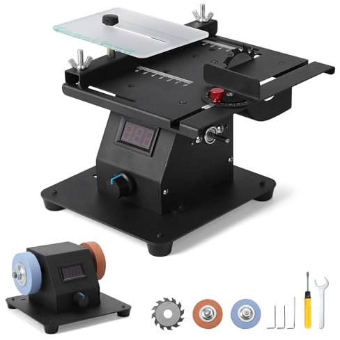 Roadtime 2 in 1 Mini scie circulaire de table 350w,Multifonctionnelle Portable de Précision double meuleuse,avec indicateur de tension LED, à vitesse réglable à 7 étages,pour Menuiserie, Bricolage