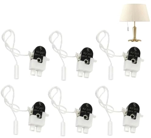 Wjelet 6 Pack Pull Cord Light Switch, 2A 250V for Bathroom Wall Lamps Bedside Fixtures