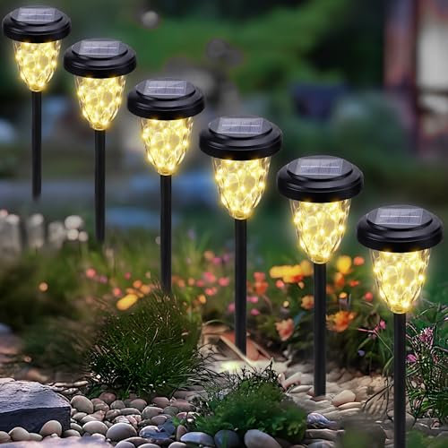 Moxled 6 lámparas solares para exteriores, luz blanca cálida, decoración de jardín, IP65, resistente al agua, luces solares de jardín para exteriores, jardín, balcón, terraza, césped, caminos, patios